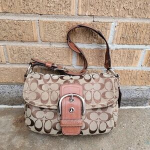 Coach Y2K Khaki Beown Signature Brauded Leather Soho Buckle Flap Bag 11862